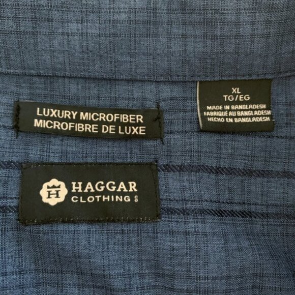 Men's Haggar Luxury Microfiber Blue Plaid Shirt - Size XL - Picture 5 of 8